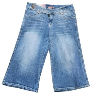 Vintage 99 MPH Wide Leg Flared Jean Capri Pants Sz 7/8 Retro Cozycore Denim NWT